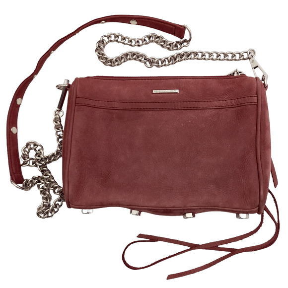 REBECCA MINKOFF Mini Mac suede nubuck leather crossbody bag purse in dark mauve - Picture 3 of 11